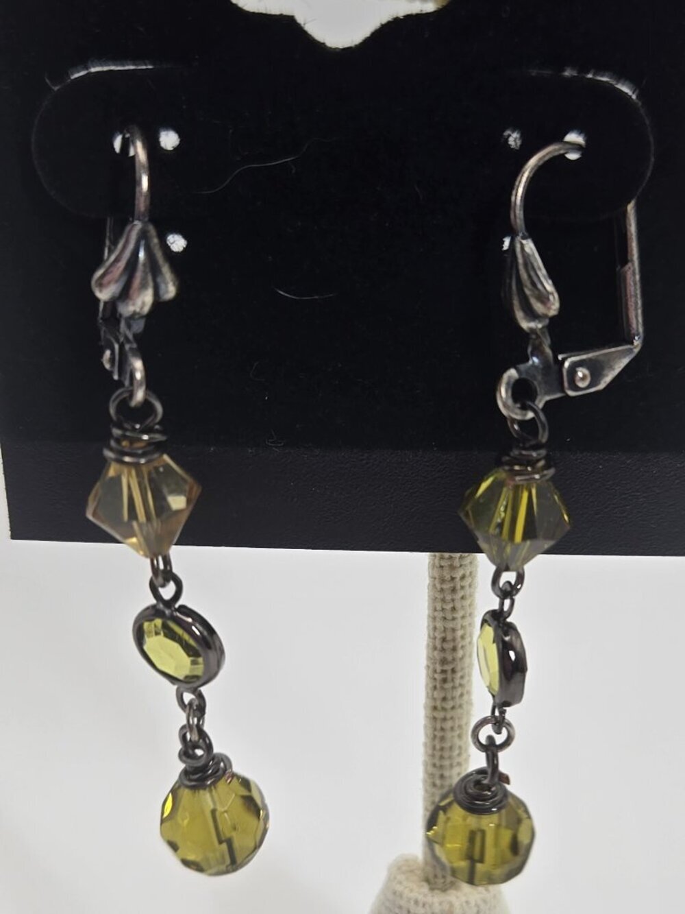 Green & Bronze Tone Glass Bead Earrings Item 74